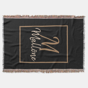 Black  Brown Gold Scripts Elegant Monogram Throw Blanket