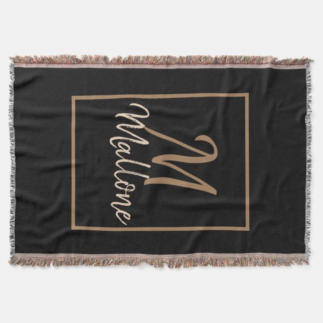 Black  Brown Gold Scripts Elegant Monogram Throw Blanket (Front)