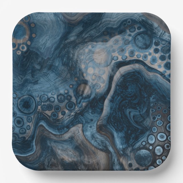 Black, Brown, Grey and Blue Abstract Modern   Paper Plate (Front)