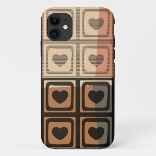 Black, brown, grey vintage hearts iphone case
