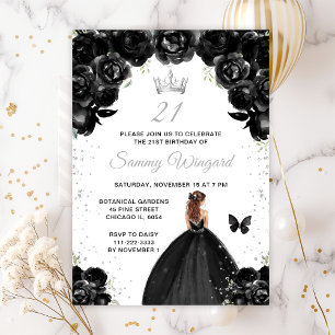 Black Brown Hair Princess Birthday Party Invitation