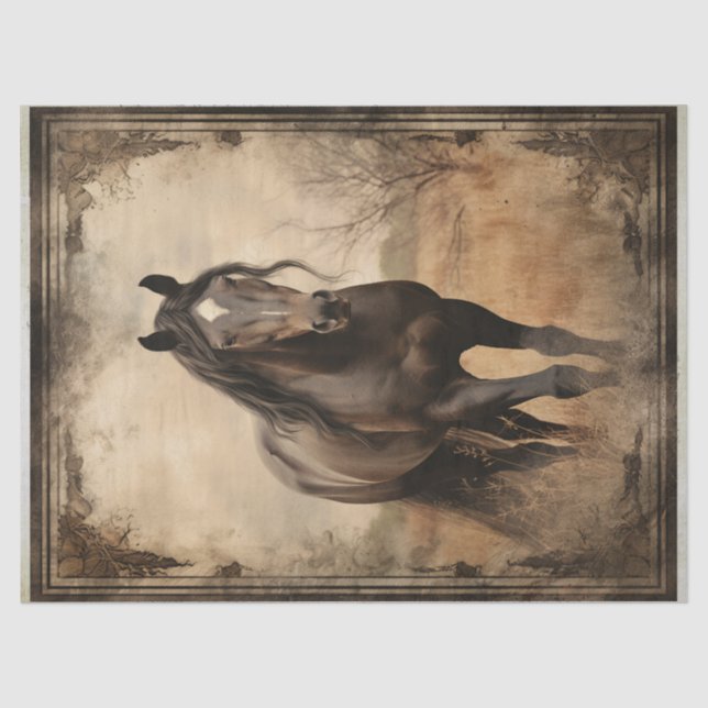 Black Brown Horse Decoupage Tissue Paper (Front)