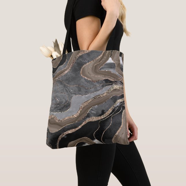 Black Brown Marble Agate Gold Glitter Glam #1  Tote Bag (Close Up)