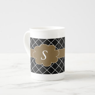 Black Brown Monogrammed Bone China Mug