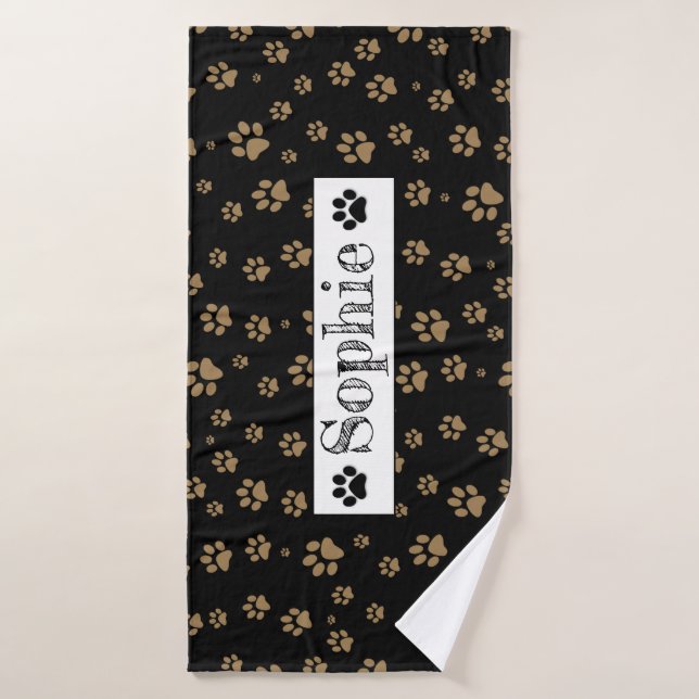 Black & Brown Paws Personalised Dog Cat Pet  Bath Towel (Bath Towel)
