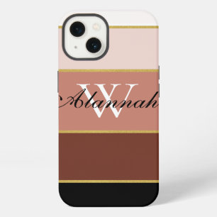 Black Brown Peach Pink Chic Colour Block Stripes iPhone 13 Case
