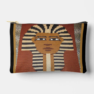 Black Brown Pharaoh King Tut Artisan Crochet Print Accessory Pouch