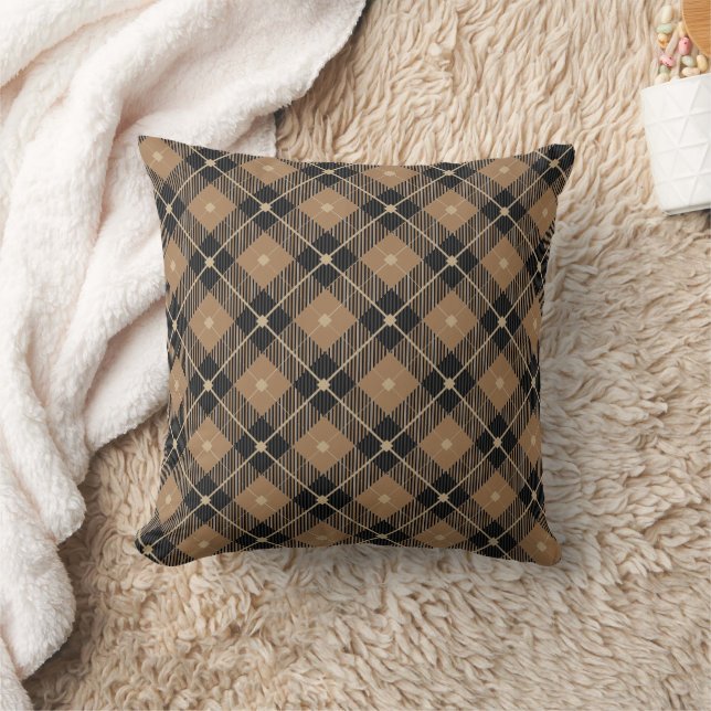 Black Brown Plaid Pattern Cushion (Blanket)