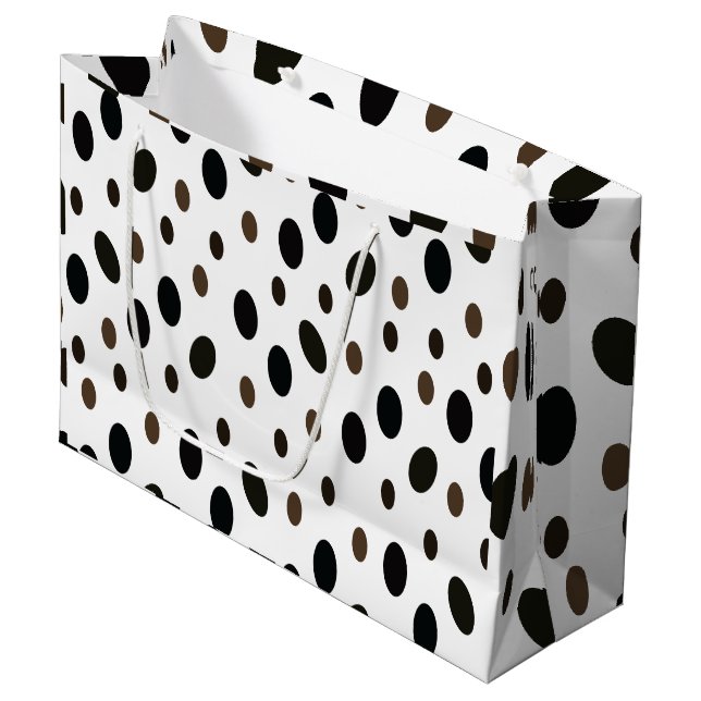 Black Brown Polka Dot Large Gift Bag (Front Angled)