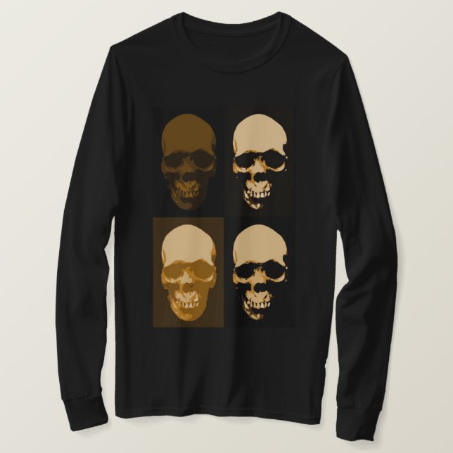 Black Brown Pop Art Retro Stylish Skull T-Shirt (Design Front)