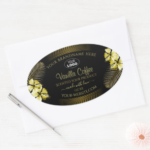 Black Brown Product Label Gold Hawaii Flowers Logo