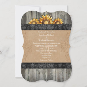 Black Brown Rustic Sunflower Wedding Invite