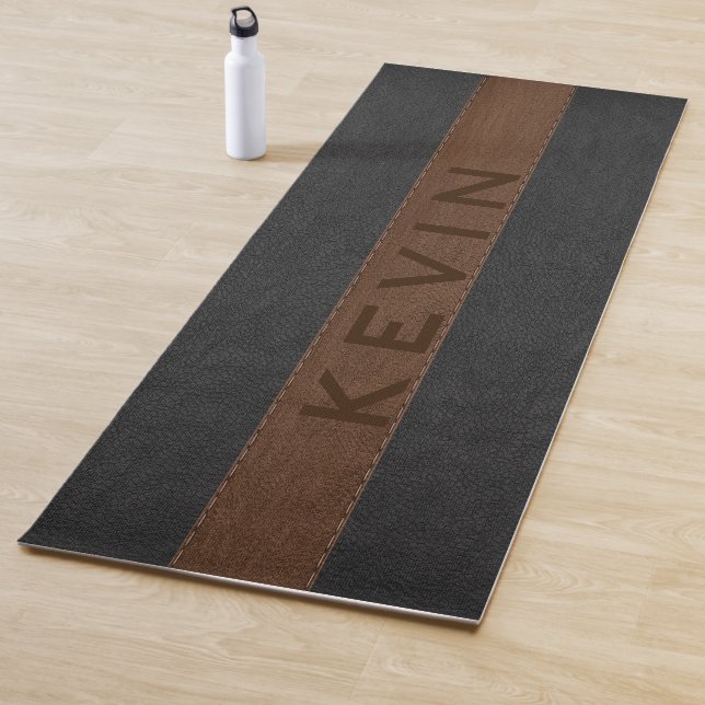 Black & brown stitched leather stripes yoga mat (In Situ)