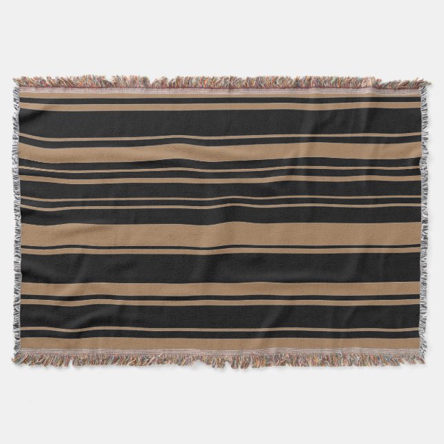 Black Brown Stripes Throw Blanket (Front)