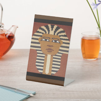 Black Brown Tan King Tut Designer Crochet Print Pedestal Sign