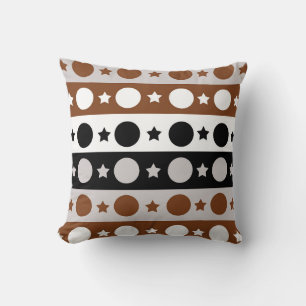 Black Brown White Dots Stars Stripes Design  Cushion