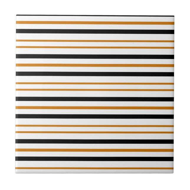 Black Brown White Horizontal Stripe Pattern Tile (Front)