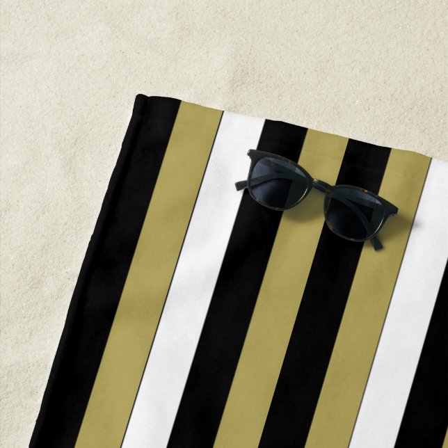 Black Brown White Striped Pattern Elegant Beach Towel (In Situ)