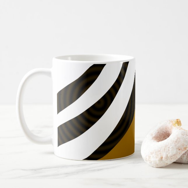 Black Brown White Stripes Coffee Mug (With Donut)