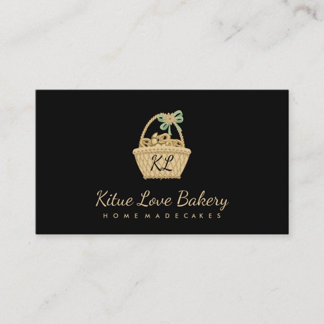 Black Brown Yellow Rustic Picnic Bakery Croissant Business Card (Front)