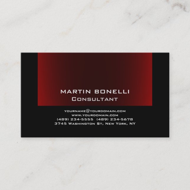 Black Browny Red Trendy Plain Clean Business Card (Front)