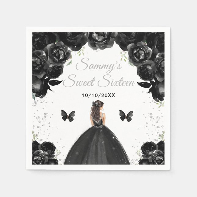 Black Brunette Hair Princess Sweet Sixteen Napkin (Front)