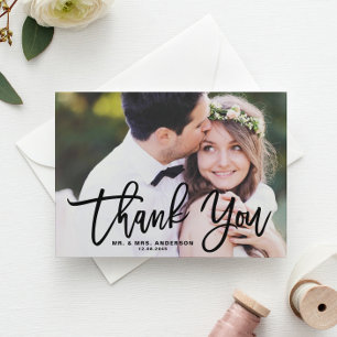 Black Brush Calligraphy Script Wedding Thank You Postcard