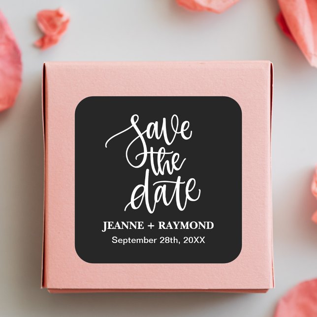Black Brush Lettered Custom Save the Date Wedding Square Sticker (Creator Uploaded)