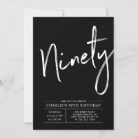 Black Brush Lettering Ninety 90th Birthday Party