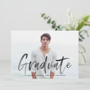Black Brush Lettering Photo Graduation Invitation