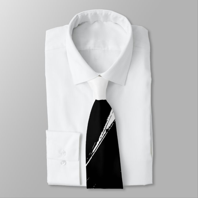 Black Brush Modern White Background #2 Tie (Tied)
