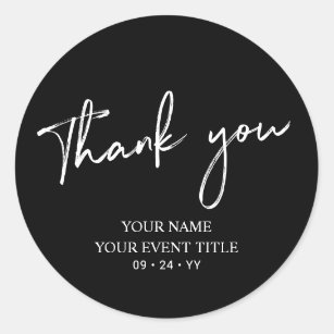 Black Brush Script Birthday Party Thank you Favour Classic Round Sticker