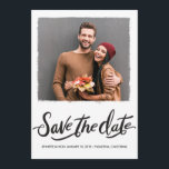 Black Brush Script Wedding Save The Date Card<br><div class="desc">This modern brush script wedding save the date card is simple in design and features some hand drawn words on a white background. The layout is reminiscent of a Polaroid type photograph but the frame edge is rough and irregular. The back of this wedding save the date card is also...</div>