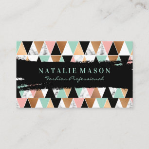 Black Brush Stroke   Marble Colour Way Triangles Business Card