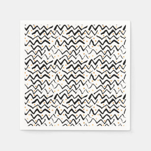 Black Brush Strokes & Dots Pattern Napkin