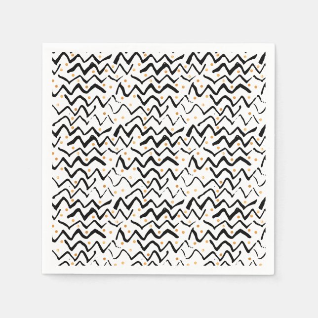 Black Brush Strokes & Dots Pattern Napkin (Front)