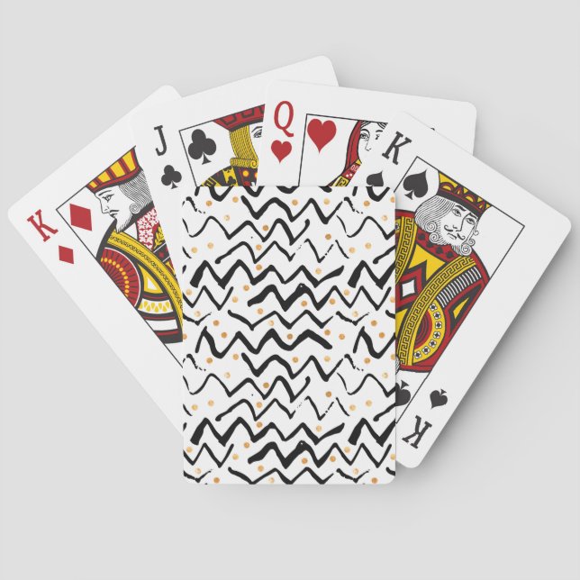 Black Brush Strokes & Dots Pattern Playing Cards (Back)
