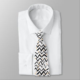 Black Brush Strokes & Dots Pattern Tie