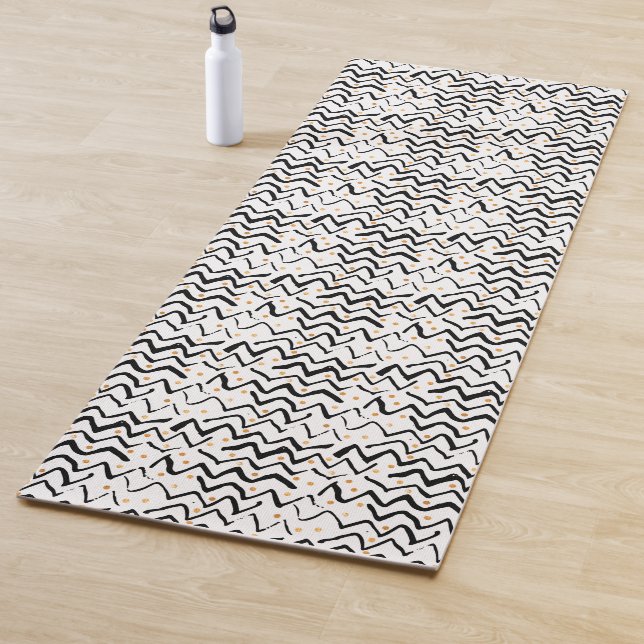 Black Brush Strokes & Dots Pattern Yoga Mat (In Situ)