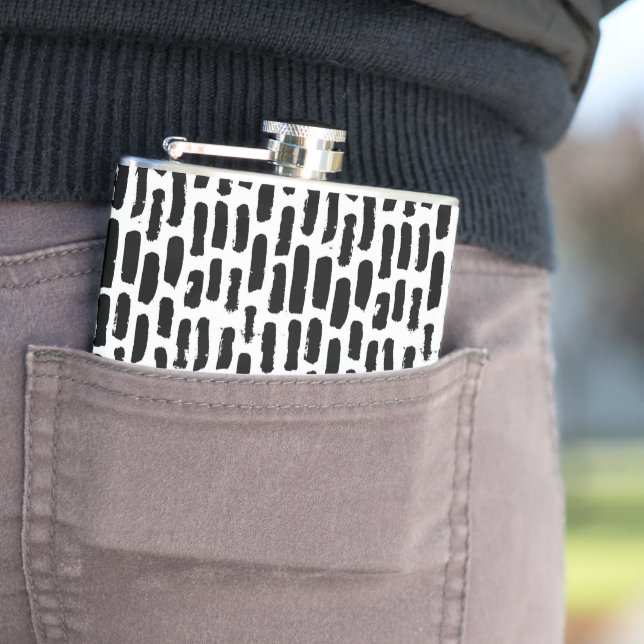 Black Brush Strokes Pattern Hip Flask (In Situ)
