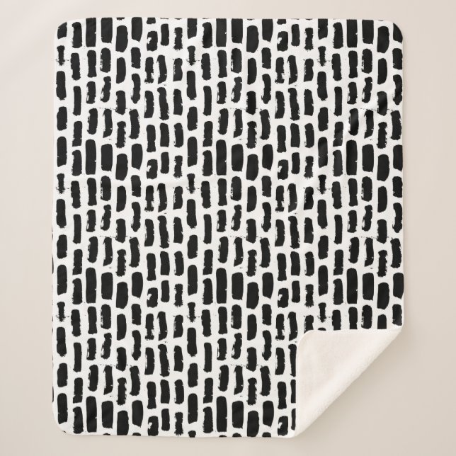Black Brush Strokes Pattern Sherpa Blanket (Front)
