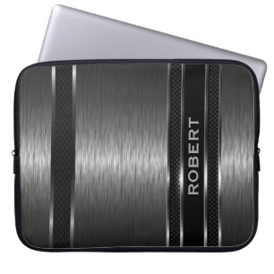 Black Brushed Aluminum Look Texture Laptop Sleeve