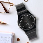Black Brushed Metal and White Monogrammed Initials Watch<br><div class="desc">Elevate your accessory game with this Black Brushed Metal and White Monogrammed Initials Watch! The watch features a chic black brushed metallic background, complemented by clean white typography numbers around the dial. Personalise it with your initials or monogram in elegant white script typography beneath the watch hands. A timeless gift...</div>