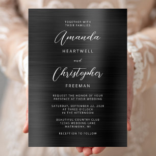 Black Brushed Metal Script Wedding Invitation