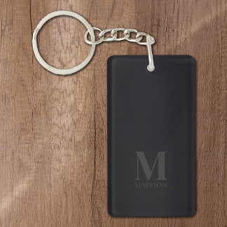 Black Brushed Metallic Monogram Key Ring