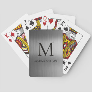 Black Brushed Metallic Personalized Monogram chic Playing Cards