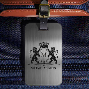 Black Brushed Metallic Royal Crest Emblem Monogram Luggage Tag
