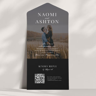 Black   Brushed Overlay Wedding All In One Invitation