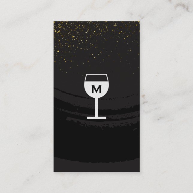 Black Brushed Wine Glass Gold Speckled Business Card (Front)