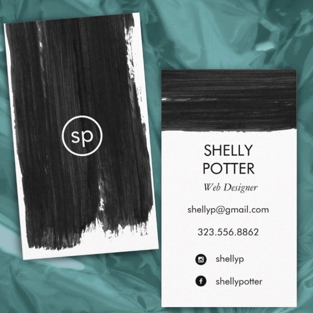 Black Brushstroke Minimal Chic Modern Design Business Card (Creator Uploaded)